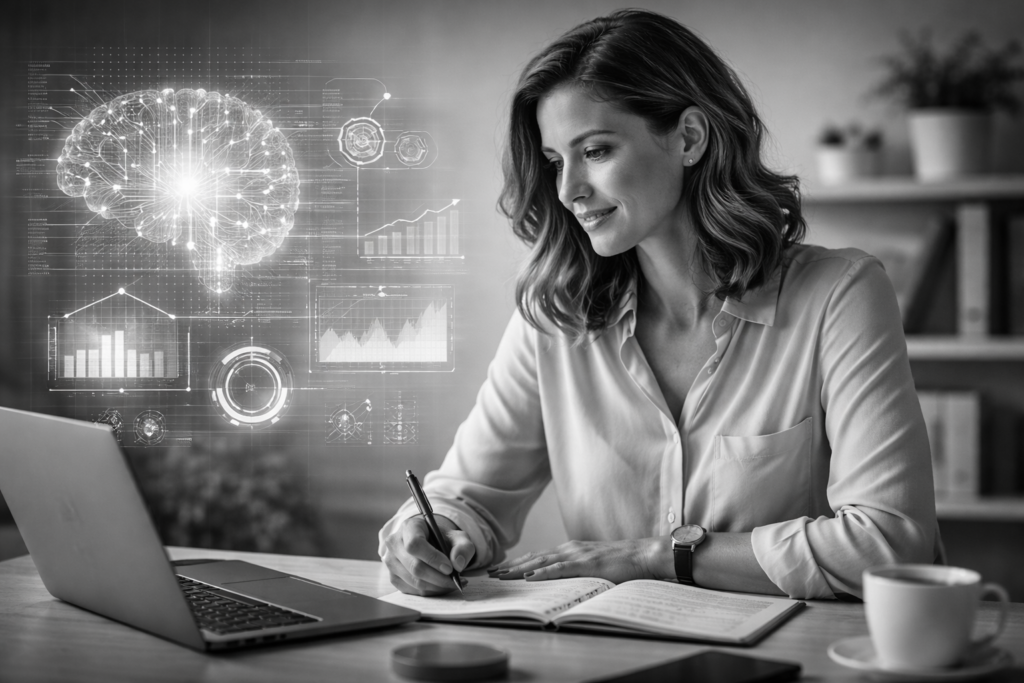 Ecommerce founder analysing business data with AI to support better decision-making.