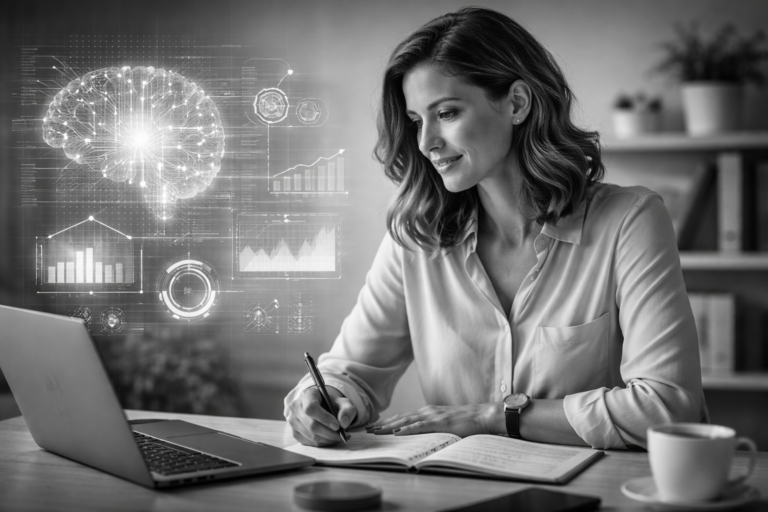 Ecommerce founder analysing business data with AI to support better decision-making.