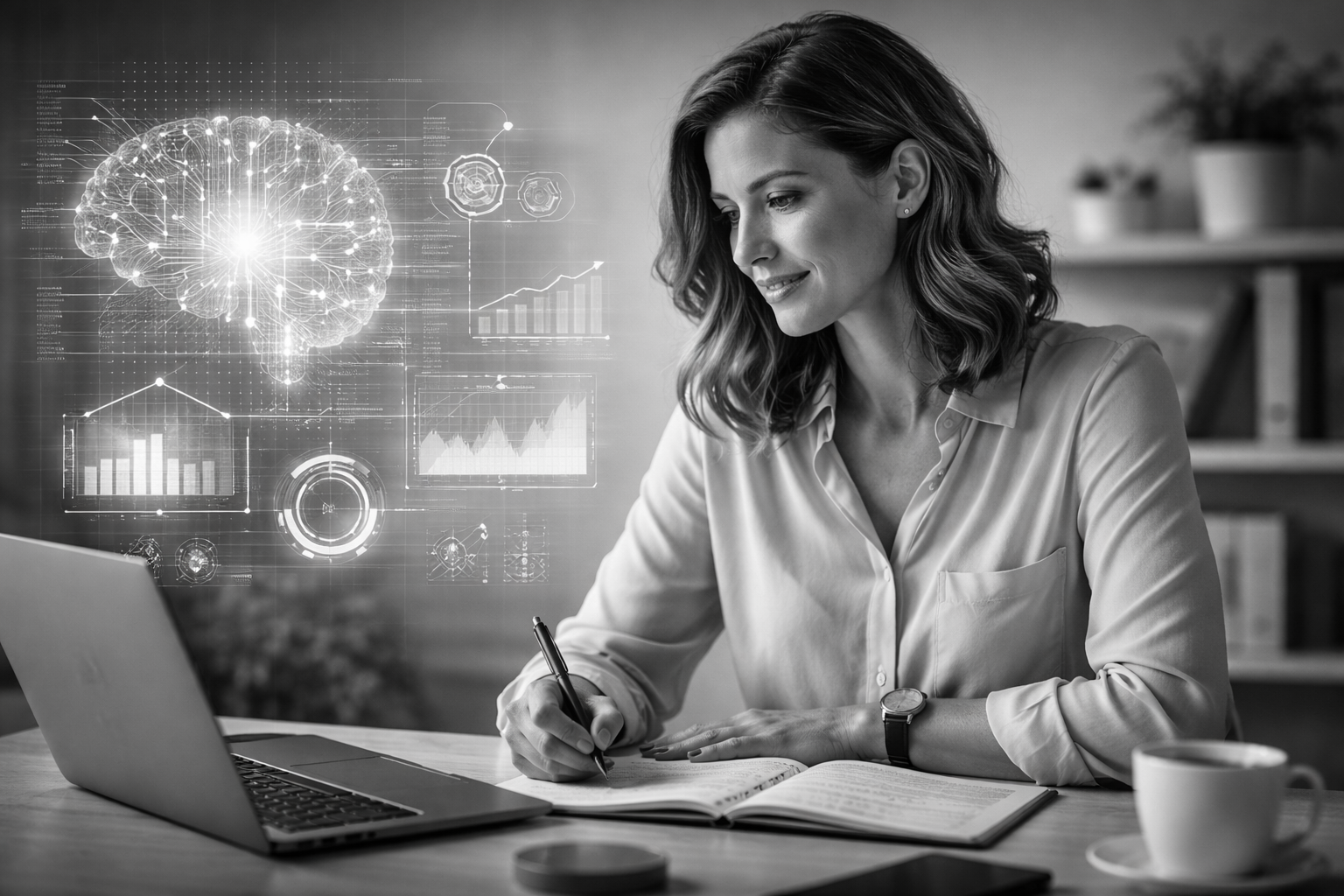 Ecommerce founder analysing business data with AI to support better decision-making.