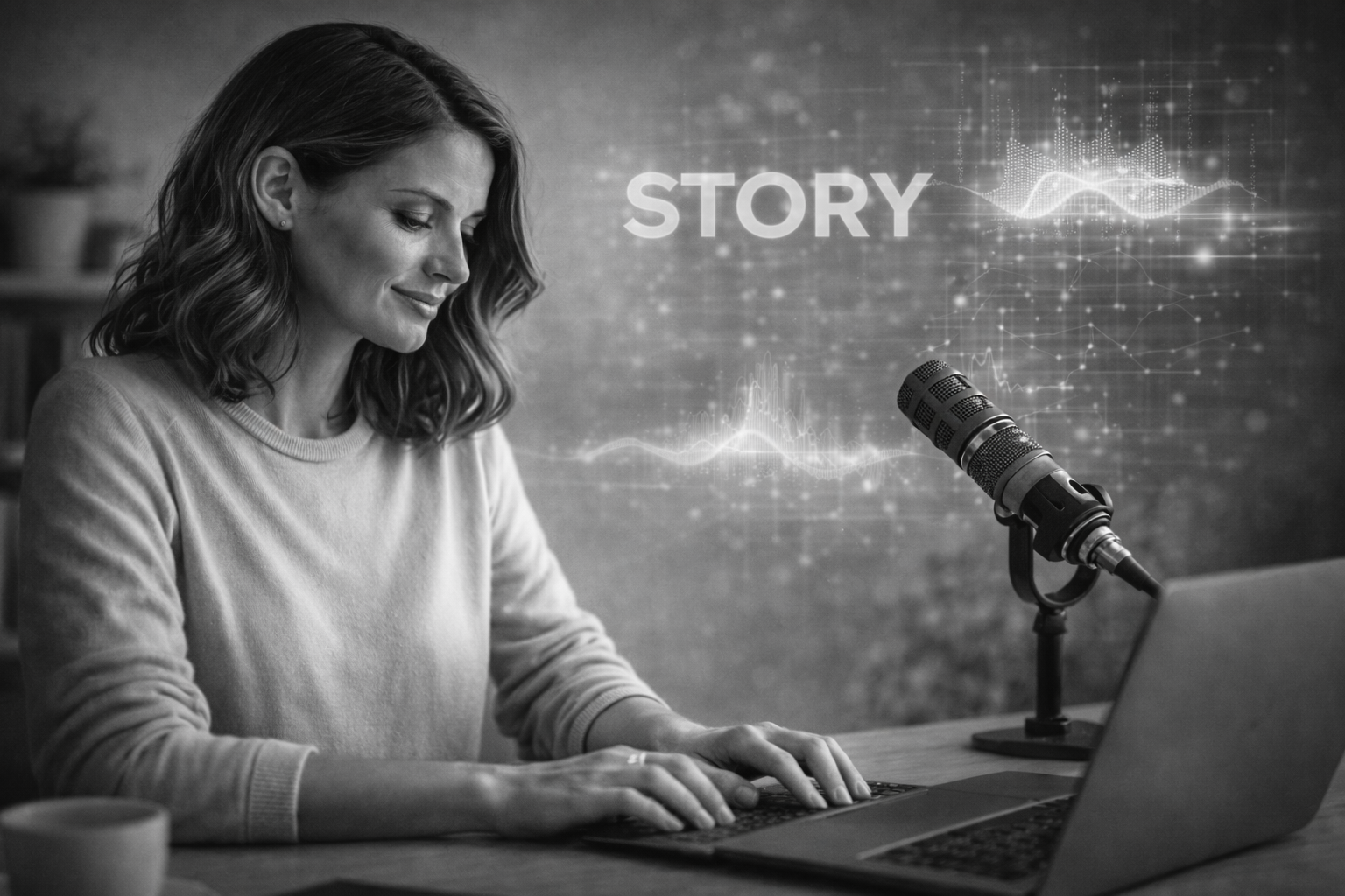 Ecommerce founder typing content while using AI tools to maintain brand voice and clarity.