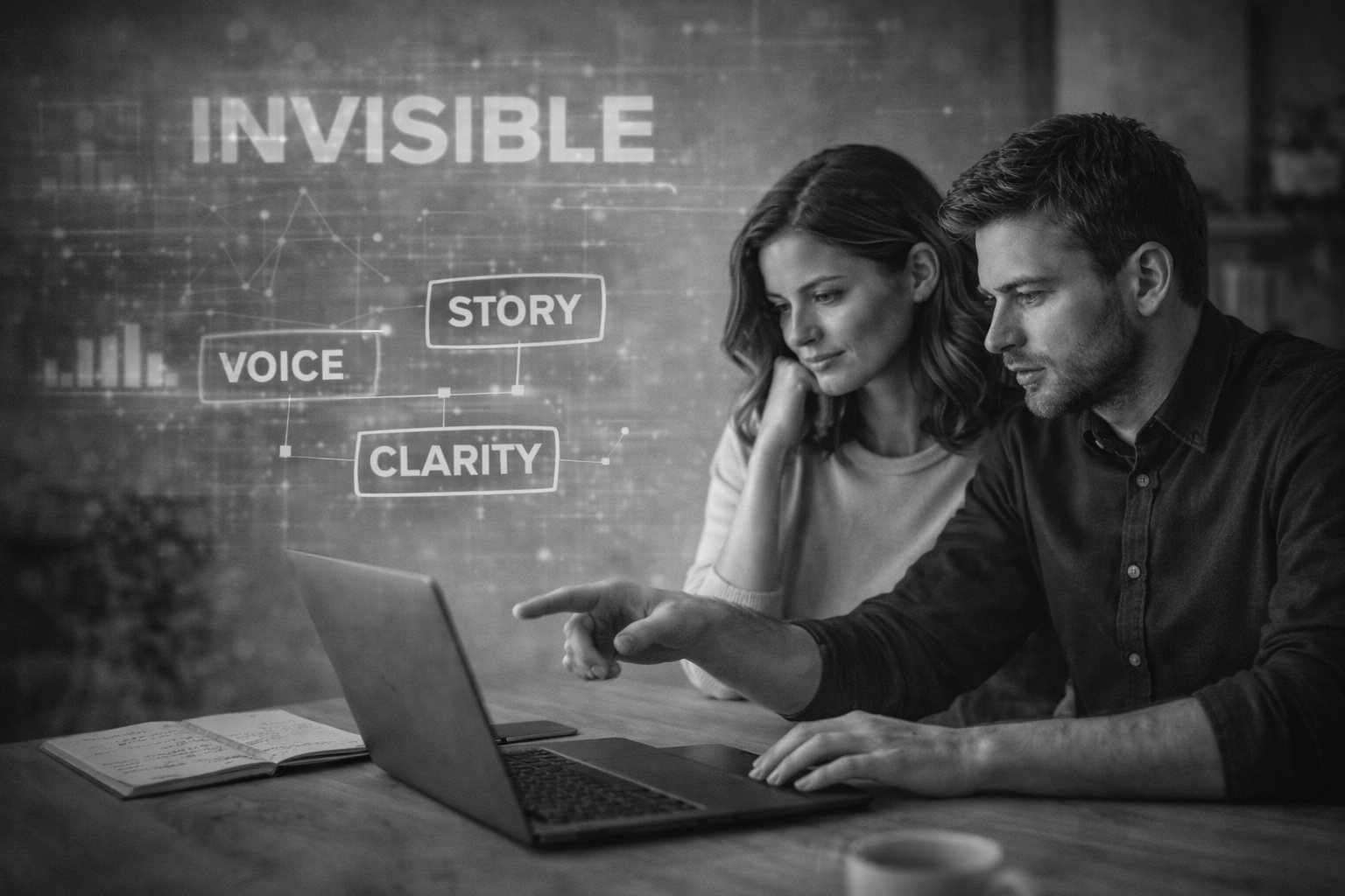 Ecommerce founders analysing a store’s message to improve visibility through story, voice, and clarity.