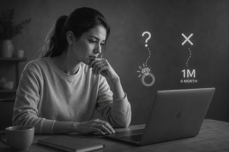 Female ecommerce founder evaluating a business opportunity at her desk, reviewing research notes and market criteria before launching a new online store.